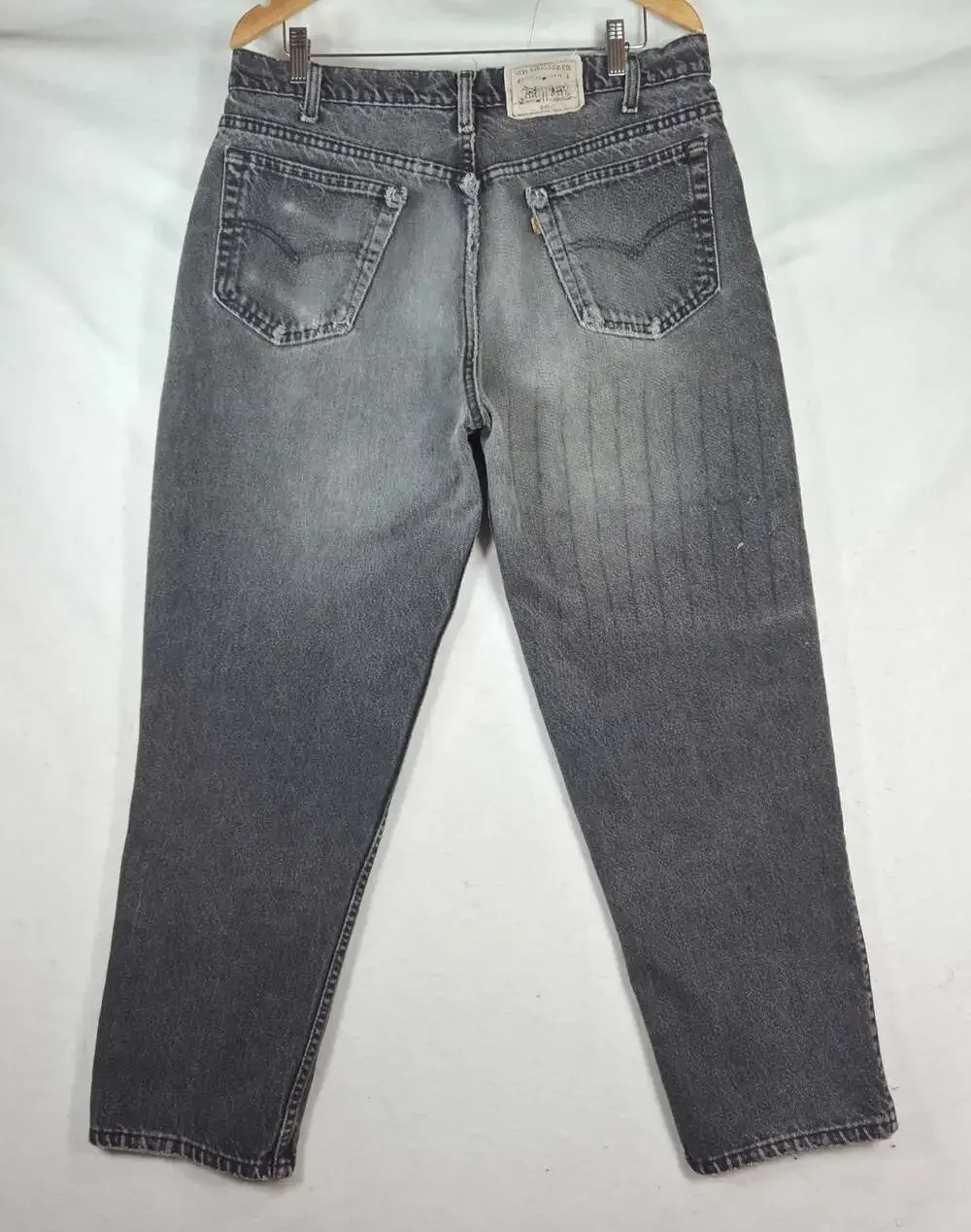 Vintage 90s Levis 545 Orange Tab Jeans Mens 38x28 Black USA Saddle Distressed